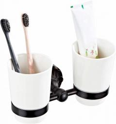JHSLXD.YSPJ Retro Toothbrush Holder Creative Brass Brush Cup Holder White Ceramics Toothbrush Cup Double Mouth Cup Hardware Decoration Accessories,Black