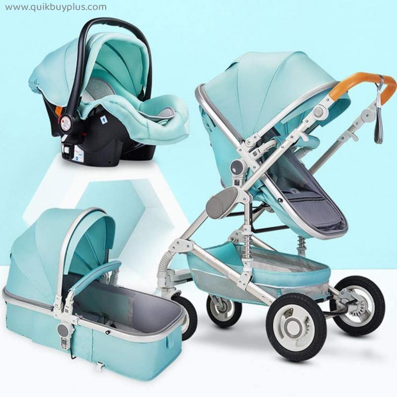 JIAX Baby Stroller 360 Rotation,3 in 1 Travel System Baby Buggy with Infant Car Seat, High Landscape Anti-Shock Baby Child Pushchair with 5-Point Harness, Including Rain Cover (Color : Green)