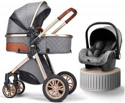 JIAX Baby Strollers 3 in 1 Lightweight Baby Trolley, ​Foldable Stroller Carriage Luxury Baby Pram Newborn Stroller (Color : Black Gray)