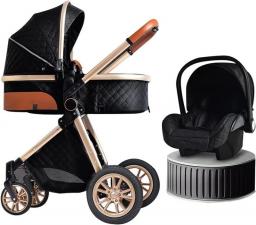 JIAX Baby Strollers 3 In 1 Lightweight Baby Trolley, ​Foldable Stroller Carriage Luxury Baby Pram Newborn Stroller (Color : Black Gray)