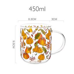 JINYOUJIA Heat-Resistant With Handle Glass Mug Breakfast Milk Cup Cute Office Home Coffee Mugs Lemon Mushroom Pumpkin Pattern