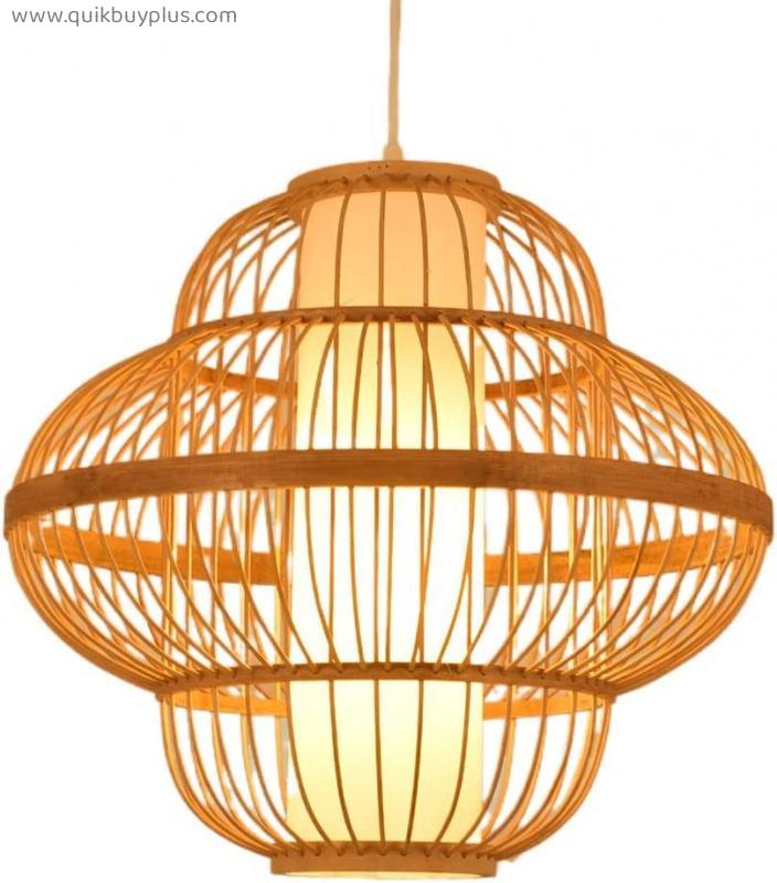 JXINGZI Bamboo Chandelier Hand-woven Chinese Hanging Lamp Pastoral Style Pendant Light Teahouse Bamboo Lamps Natural Simple Fixture Half Flush Mount Ceiling Light E27 Screw Lighting For Bedroom
