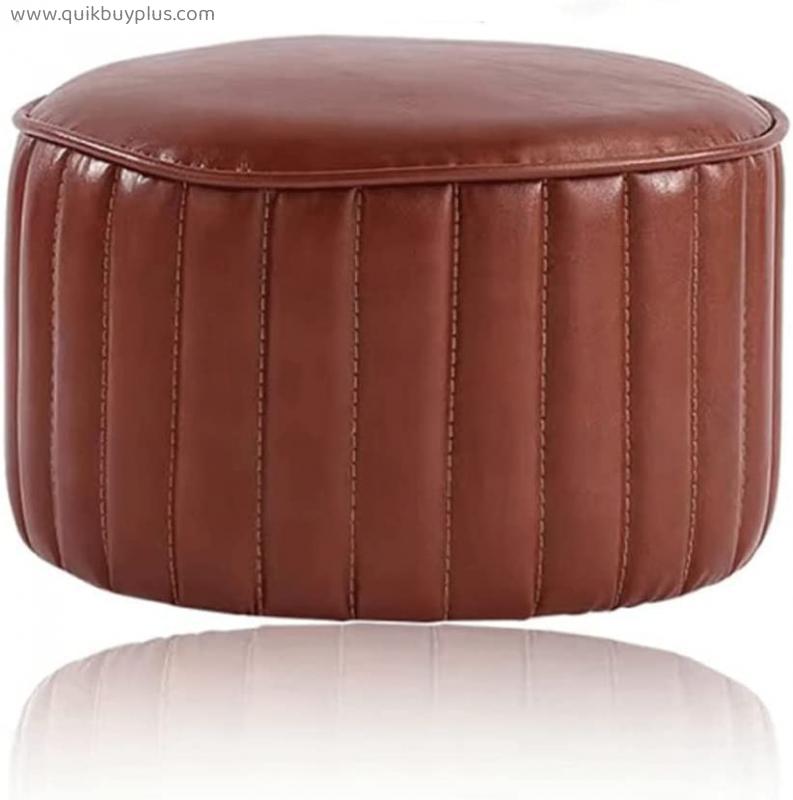 JYJZHX Leather Stool Chair Round Bedroom Dining Room Seat Toilet Sofa Footstool Pouf (Color : Brown, Size : One Size)