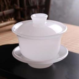 Jade Cup Porcelain Teacup Thickened Tureen Chinese Kung Fu Tea Set High-end Zen Tea Infuser Coffee Mug Tea Maker Tableware