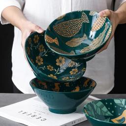 Japanese Relief Pattern Tableware Commercial Bamboo Hat Ceramic Bowl, Household Large Ramen, Rice, Noodles, Soup Bowl