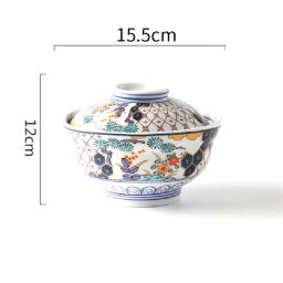 Japanese Style Ceramic Steamed Egg Stew Pot With Lid Large Rice Noodle Bowl Creative Fruit Salad Soup Bowl Kitchen Tableware