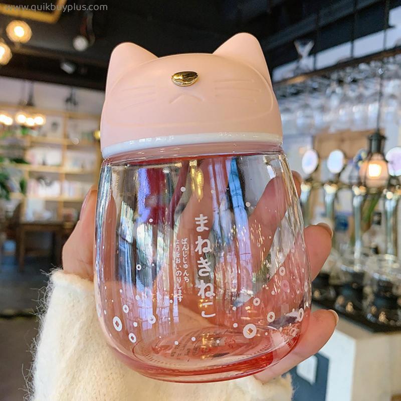 Japanese Style Creative Tumbler Portable Drinking Kettle Kawaii Cat Glass Cup Cute Water Bottle For Girl 300ml Cartoon Mini Mug
