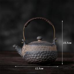 Japanese Style Retro Coarse Pottery Hammer Pattern Teapot Ceramic Handmade Tea Pot Office Kettle Traditional  Tea Set