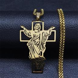 Jesus Cross Stainless Steel Pendant Necklace Gold Color Women/Men Religious Necklaces Jewelry collier N4573S02