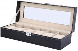 Jewelry Box- 6-Slot Watch Box Glass Topped Watch Display Storage Case as Gift with Velvet Lining Cushions and Lock