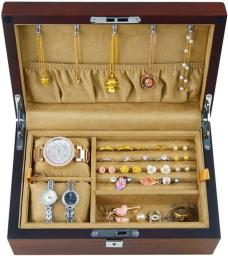 Jewelry Box Desktop Jewelry Collection Box Necklace Bracelet Storage Box Makeup Table Accessories (Color : Brown, Size : 25x16x9.6cm)
