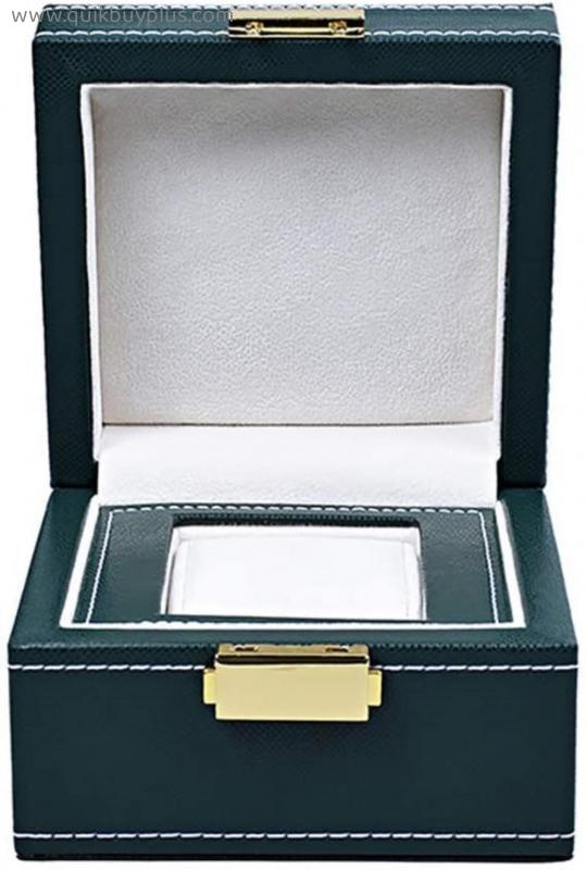 Jewelry Box Faux Leather Watch Box, Single Slot Watch Showcase Portable Organizer for Men Women, Gift Decorating Box, Green Removable Pillow