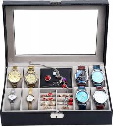 Jewelry Box Watch Box 6 Slots Watch Organizer Jewelry Display Case Organizer with Jewelry Drawer for Storage and Display Lockable Black Watch Display Boxes