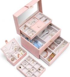 Jewelry Storage Box Ring Box Multi-Layered Jewelry Box Bracelet, Necklace Box Creative Gift (Color : Pink, Size : 26x18.6x16.4cm)