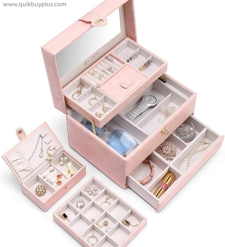 Jewelry Storage Box Ring Box Multi-Layered Jewelry Box Bracelet, Necklace Box Creative Gift (Color : Pink, Size : 26x18.6x16.4cm)