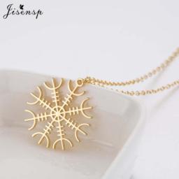 Jisensp Christmas Gift Fashion Vintage Snowflake Necklaces Pendants Snow Flake Stainless Steel Necklace Jewelry for Women