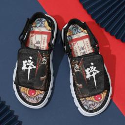Jumpmore Summer Slippers Men Graffiti Personalized Chinese Style Outdoor Sandals Holiday Shoes Size 39-44