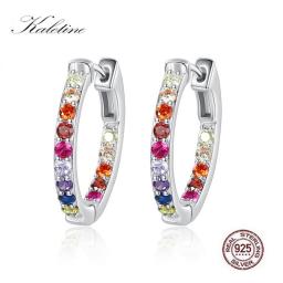 KALETINE Rainbow Heart 925 Sterling Silver Hoop Earrings CZ Ladies Korean Fashion Zirconia Women Earrings Charm Jewelry Gifts
