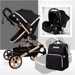 KHUY Baby Strollers Lightweight, 3 In 1 Adjustable High View Carseat And Strollers Combo, Baby Boy Pram Girls Carriage Pushchair, Pushchairs And Prams With Mom Bag (Black)