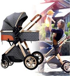 KHUY Prams Baby Stroller Carriage For Newborn And Toddler 3 In 1 Infant Bassinet Strollers Luxury Pram Todder Pushchair With Stroller Rain Cover/Foot Cover/Mosquito Net (Color : Grey 1)