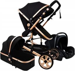 KITCISSL Baby Pushchair Stroller 3 In 1 Adjustable High View Baby Strollers Lightweight, Newborn Pram Bassinett Stroller With Seat Infant Carriage Pushchairs With Foot Cover (Black)