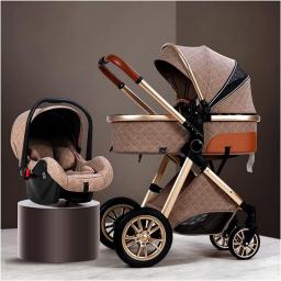 KITCISSL Luxury Baby Pram Stroller For Toddler & Newborn, 3 In 1 High View Baby Stroller Carriage Infant Pushchair Bassinet With Rain Cover, Footmuff, Mat, Mosquito Net, Easy Fold (Color : Beige)