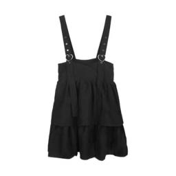 Kawaii Black Ruffle Layer Lolita Dress Women Autumn Japanese Soft Girl Sleeveless Strap Cute Mini Dress Preppy Style