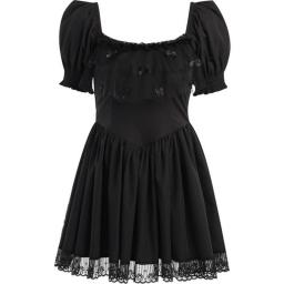 Kawaii Bow Lace Trim A-line Dress Harajuku Grung Emo Alt Clothes E-girl Gothic Dark Academia Black Mini Dresses Y2K Vintage