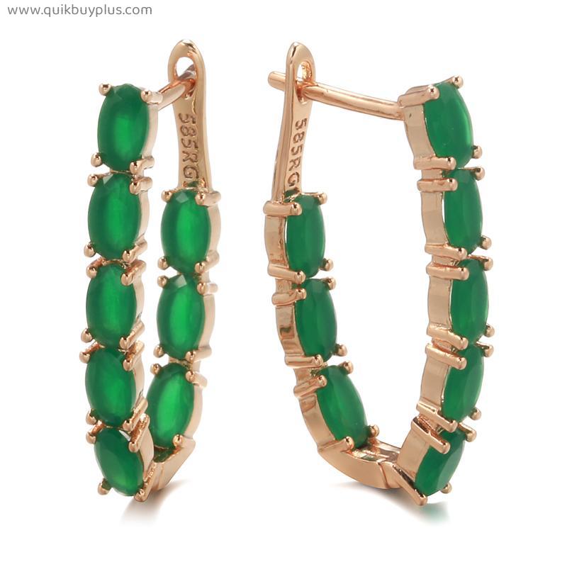 Kinel Hot Emerald Oval Cut Zircon Long Drop Earrings Natural Zircon With 585 Rose Gold Women Earrings Fashion Wedding Jewelry