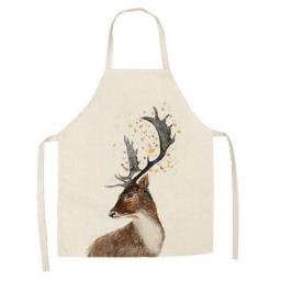 Kitchen Apron Cartoon Animal Fox Print Sleeveless Cotton Linen Aprons for Women Men Household Cleaning Tools Tablier Chef