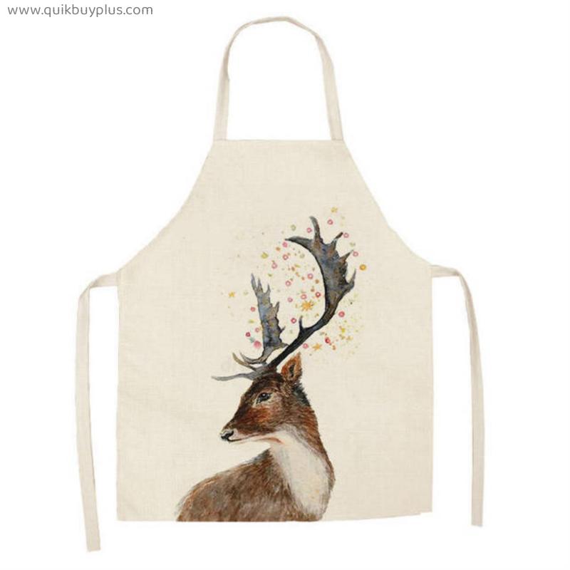 Kitchen Apron Cartoon Animal Fox Print Sleeveless Cotton Linen Aprons for Women Men Household Cleaning Tools Tablier Chef