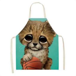 Kitchen Apron Cartoon Cat Playing With Soccer Ball Aprons For Women Sleeveless Antifouling Home Baking Cooking Accessories