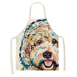 Kitchen Apron Sketch Wearing Pug Pet Dog Cat Printed Sleeveless Cotton Linen Aprons for Men Women Home Cleaning Tools
