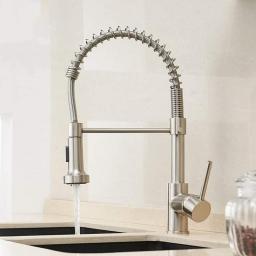 Kitchen Faucets, Brass Faucets for Kitchen Sink Single Lever Pull Out Spring Spout Mixers Tap Hot Cold Water Crane Sink Tap