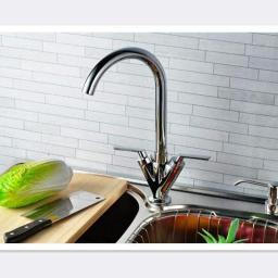 Kitchen Faucets Brass Chrome Double Handle Kitchen Faucet 360 Degree Rotation Domestic Hot Water Crane Sink Mixers Taps