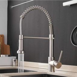 Kitchen Faucets Brush Brass Faucets for Kitchen Sink Single Lever Pull Out Spring Spout Mixers Tap Crane for Cold Hot Water