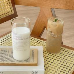 Korean English Letter Glass Cup For Coffee Wine Beer Milk Water Boba Tea Juice Clear Glass Mugs Simple Ice Drinking Cup Gift