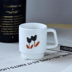 Korean Vintage Tulip Coffee Mugs White Porcelain Flower Cups Stackable Breakfast Milk Tea Juice Mug Cup Home Kitchen Drinkware