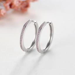 Korean Wedding Cute Round Hoop Earrings For Women 925 Sterling Silver Pink Zircon Crystal Fine Jewelry