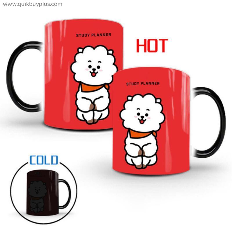 Kpop BTSHARE21 Bangtan Boys Ceramic Coffee Cup Cute Animal Print Color Changing Coffee Mugs Creative Milk Water Tea Cups Gifts