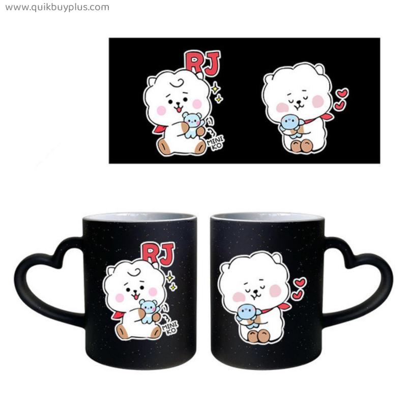 Kpop BTSHARE21 Bangtan Boys Ceramic Coffee Cup Cute Animal Print Color Changing Coffee Mugs Creative Milk Water Tea Cups Gifts