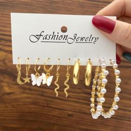 LATS Fashion Pearl Hoop Earrings Set for Women Geometirc Gold Silver Color Metal Circle Hoop Earrings Brincos 2022 Trend Jewelry