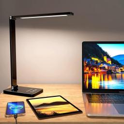 LED Desk Lamp With USB Charging Port ,Eye-Caring Table Lamps With Night Light,Dimmable Desk Lights For Home Office,5 Lighting Modes With 5 Brightness Levels,Touch Control, Auto Timer 30/60min,Black