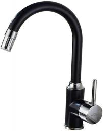 LED Kitchen Tap 360° Swivel Brass Kitchen Sink Mixer Faucets Single Handle Kitchen Taps with Hot and Cold Water (Black)