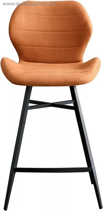 LIYANLCX Bar Stools Orange Linen Breakfast Bar Chairs with Soft Backrests and Metal Legs Kitchen Counter High Back Bar Stools
