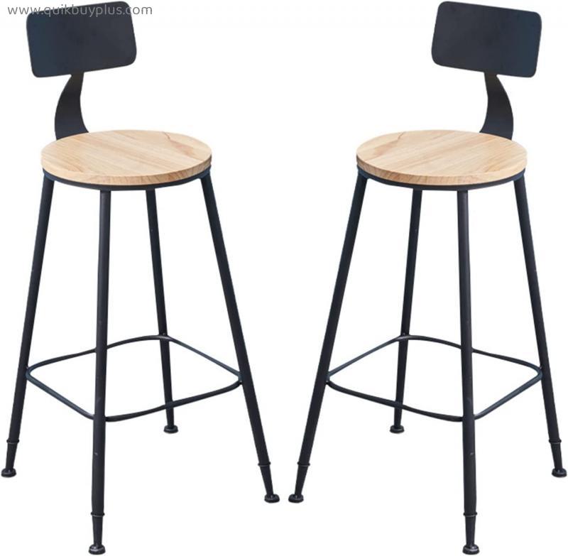 LIYANLCX Bar Stools Set of 2 Wood Seat with Back & Black Metal Legs, Counter Height Stools 75CM for Pub, Restaurant, Kitchen