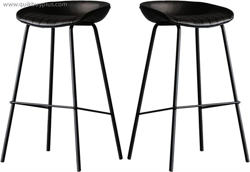 LIYANLCX Counter Height Bar Stools Backless PU Faux Leather Bar Stools with Black Metal Legs Armless Kitchen Stools, Set of 2