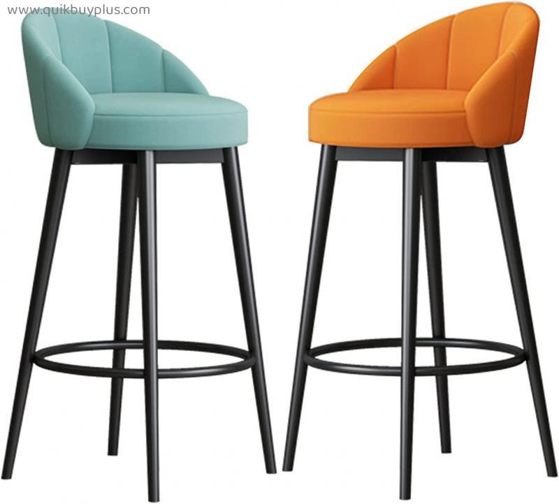 LIYANLCX Set of 2 Counter Height Stool Bar stools Velvet Upholstered Seat Black Metal Legs Barstools with Backrest & Footrest Breakfast Chairs Kitchen Orange 65cm
