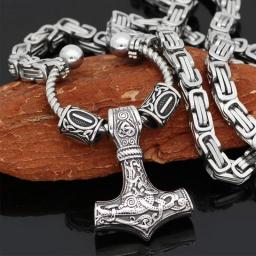 LIYANXIN Men's Viking Nordic Story Diary,Men Stainless Steel Viking King Chain Necklace, Nordic Totem Tattoo Raven And Thor's Hammer Amulet Pendant, Handmade Heavy Celtic Jewelry - Viking Bag W