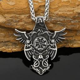 LIYANXIN Men's Viking Nordic Story Diary,Men Stainless Steel Viking Odin Raven Totem Necklace, Unisex Retro Viking Engraved Symbol Amulet Pendant Jewelry, Viking Leather Bag W